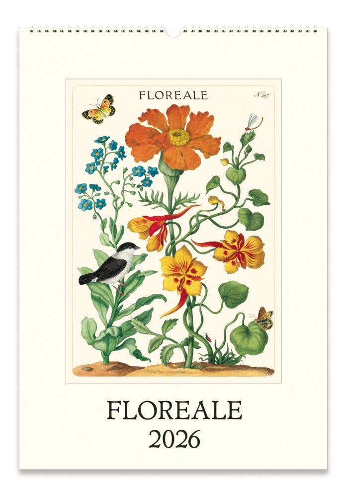 Floreale 2026 calendar with floral design and text on a white background