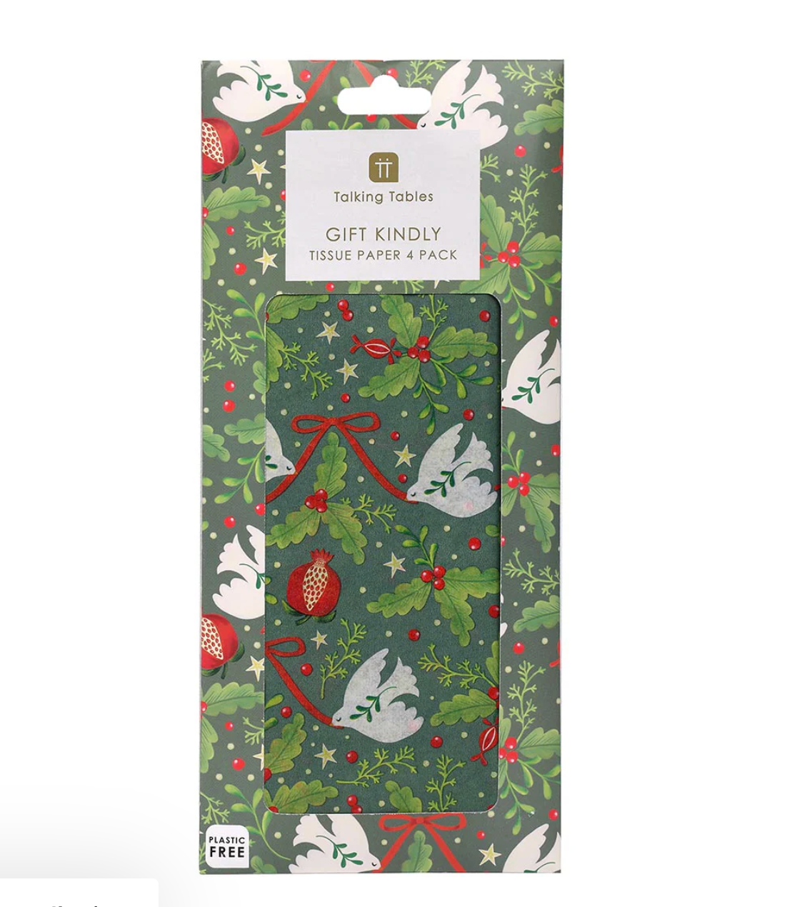 Pack of Christmas-themed tissue paper with decorative designs on a white background