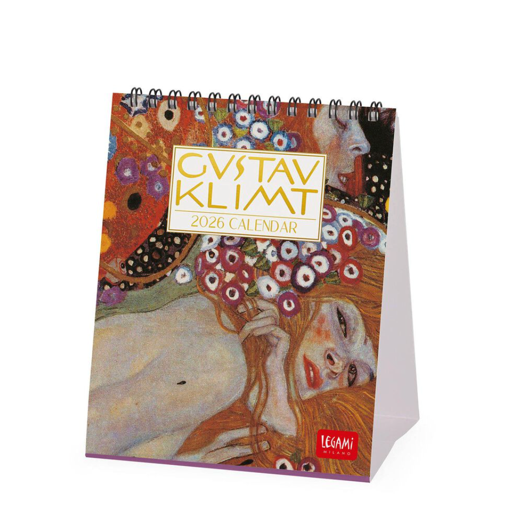 Gustav Klimt 2026 calendar with artistic design on a white background