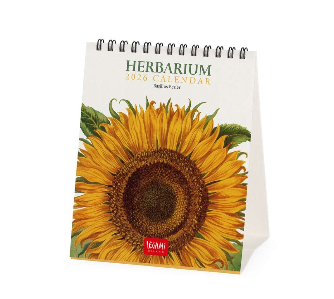 Herbarium 2026 calendar with a sunflower design on a white background