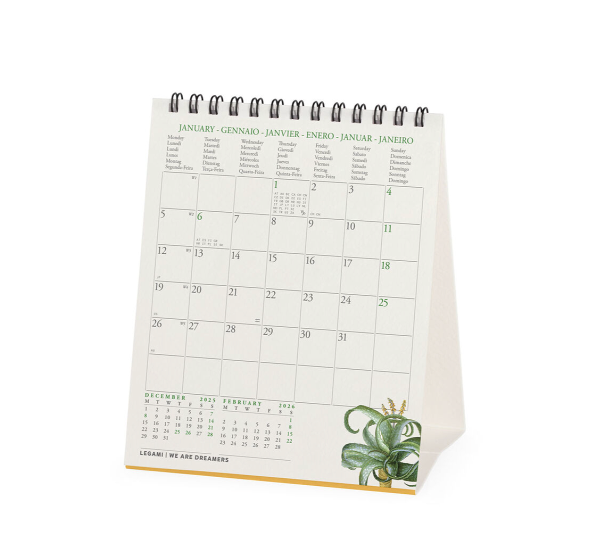 Calendar with plant design on a white background