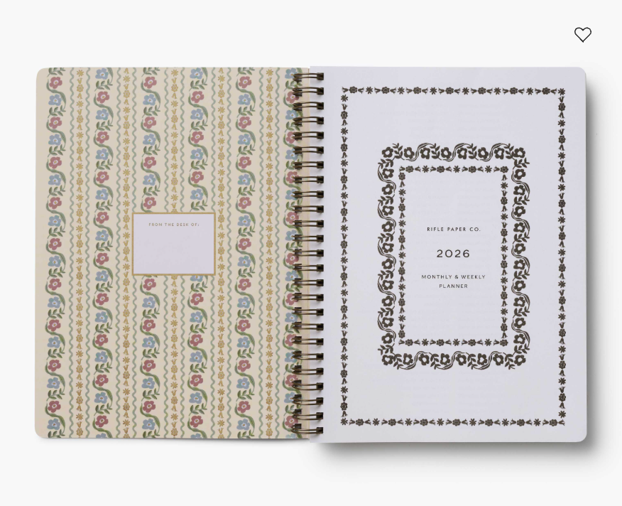 Planner with decorative cover and 2026 layout on white background