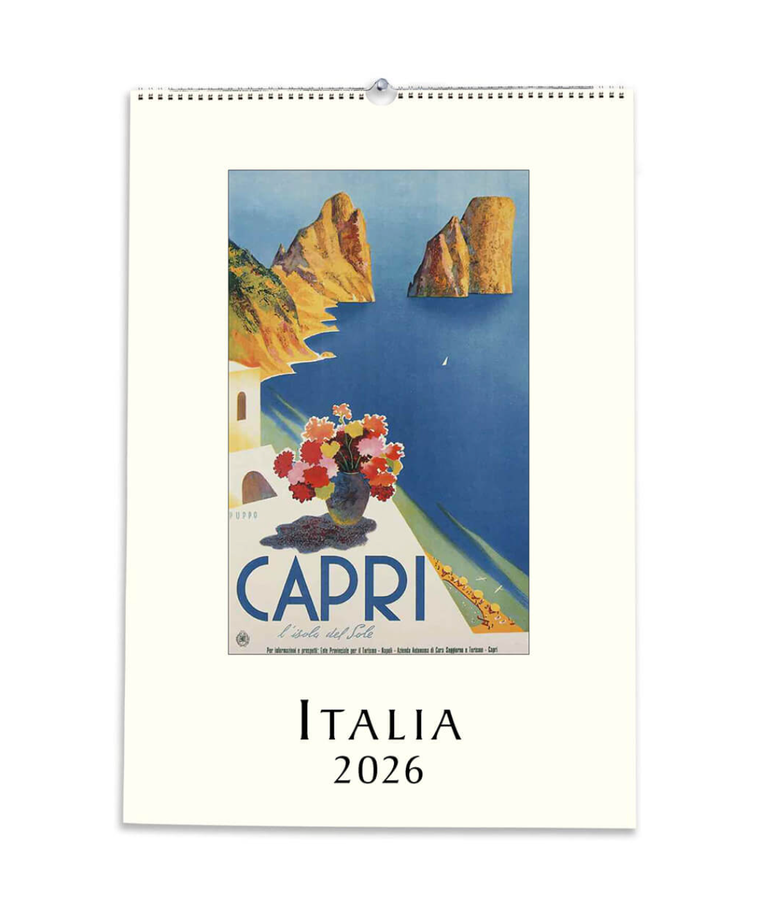Calendar cover for 2026 featuring Capri with scenic view and flowers.