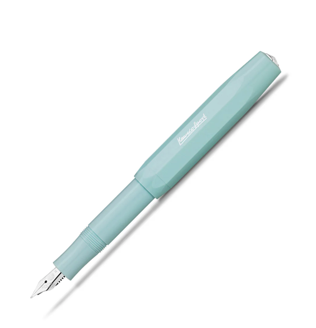 Mint coloured fountain pen on a white background