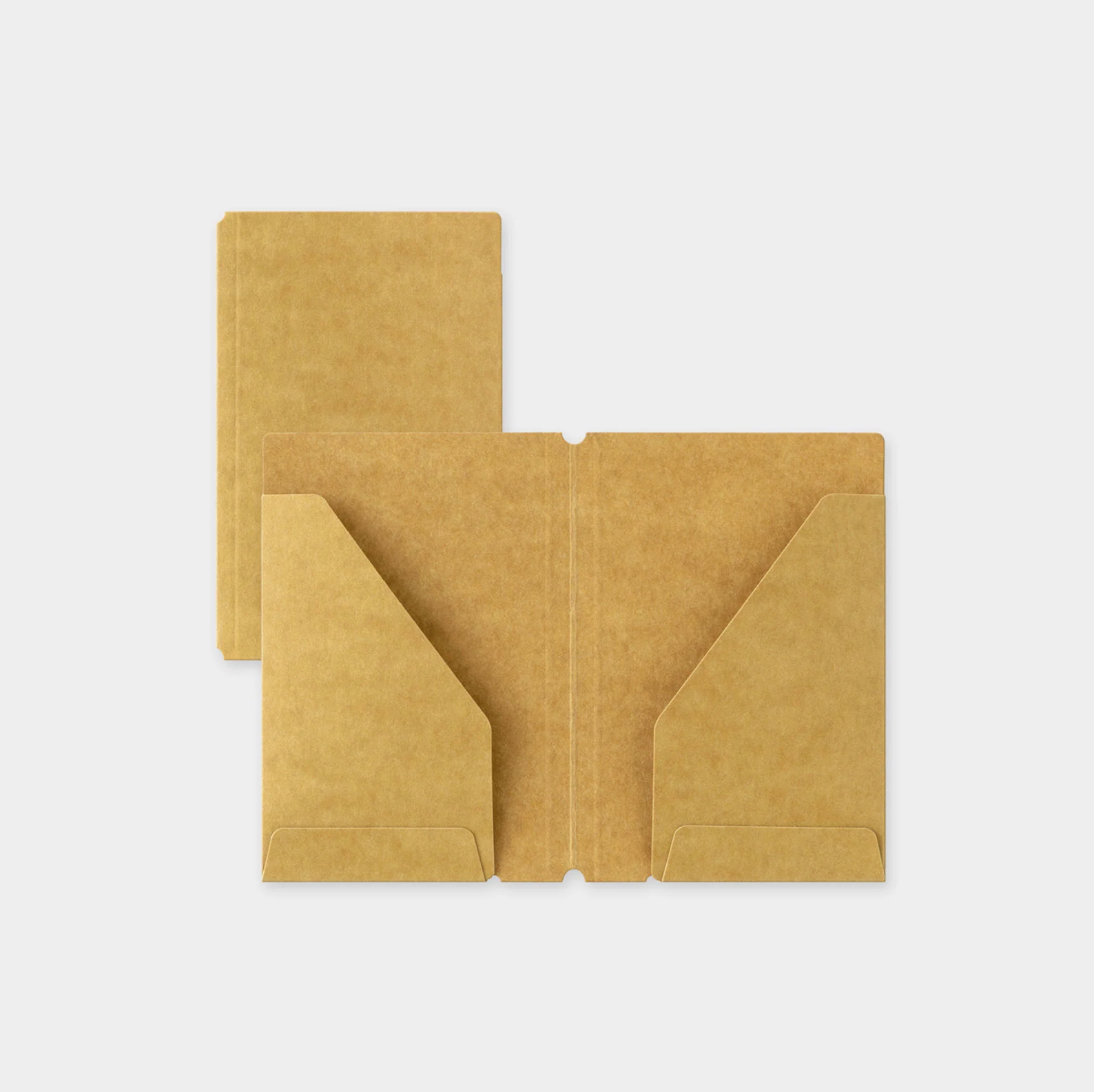 Two brown paper folders on a light gray background