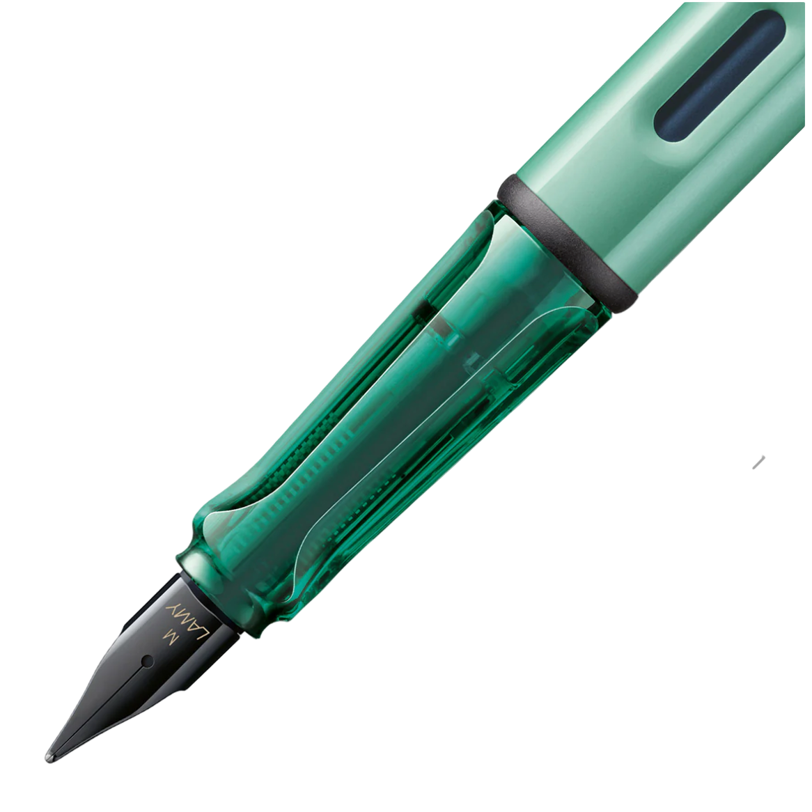 Green fountain pen on a white background