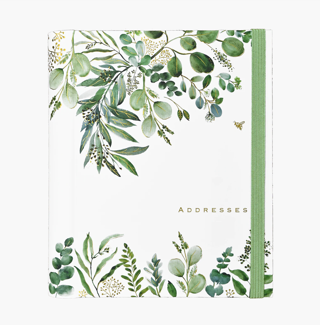 Address book with green leaf design on a white background