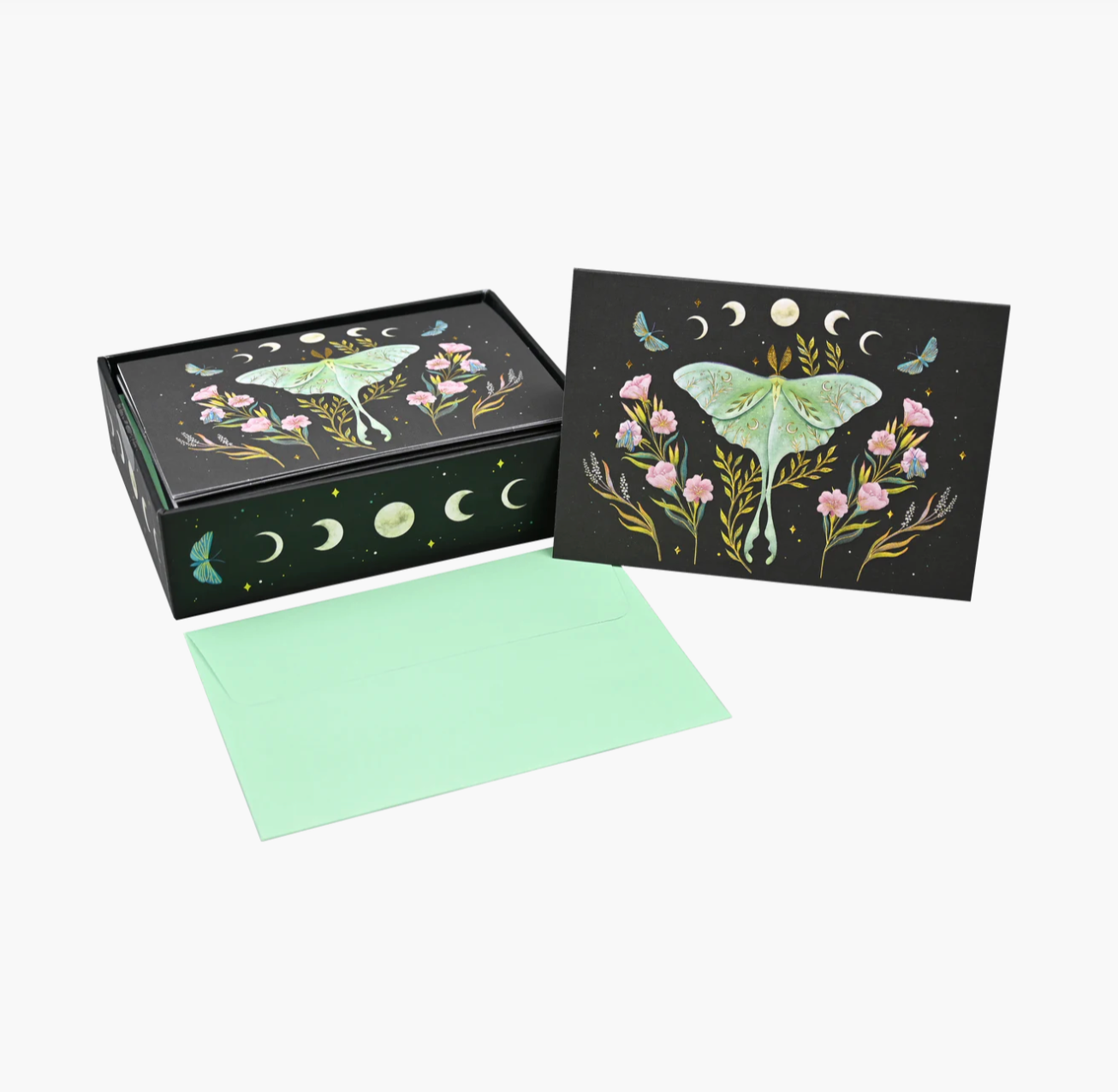 Greeting card with butterfly design and matching envelope on a white background