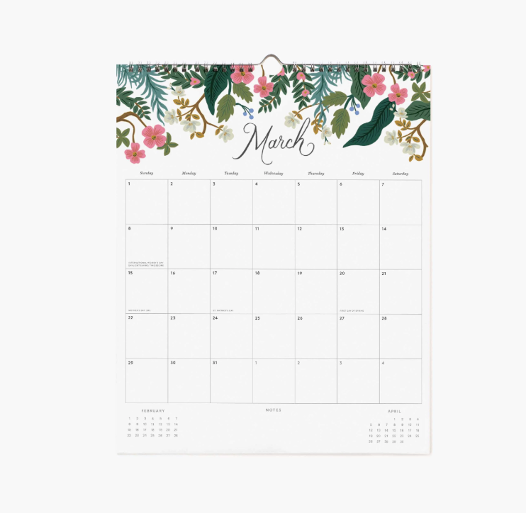 Floral-themed calendar for March on a white background