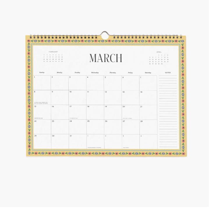 Calendar showing March on a white background