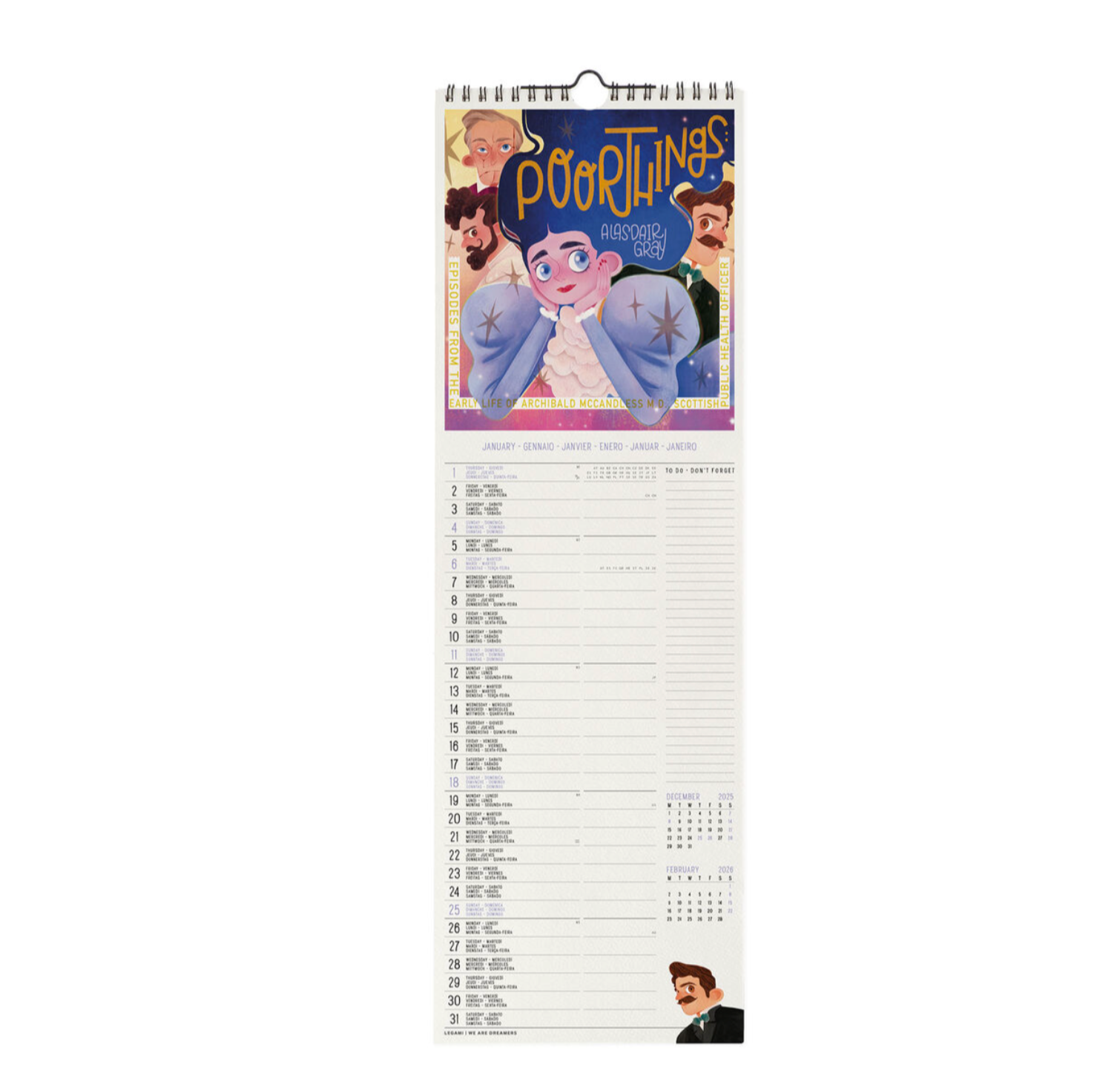 Calendar with cartoon characters on a white background