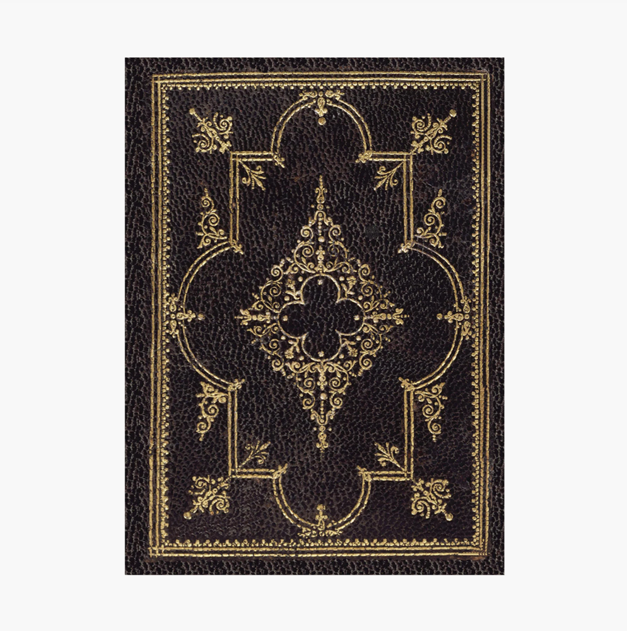 Decorative black book with gold intricate design on a white background