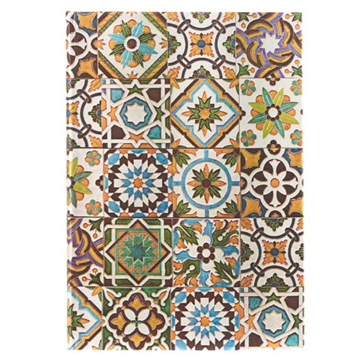 Colorful planner with geometric designs on a white background