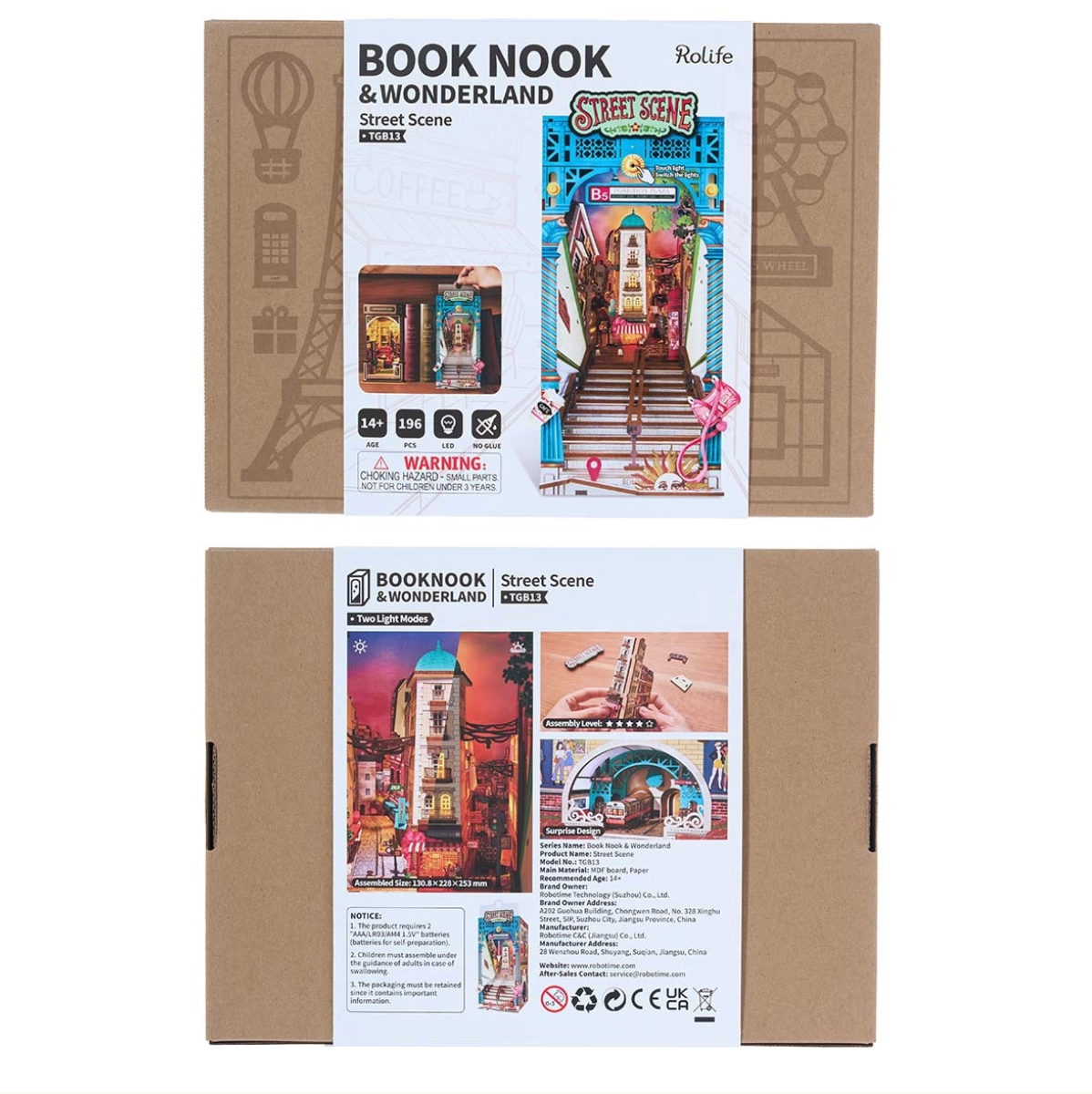 Two packaging boxes for a 'Book Nook & Wonderland' street scene puzzle on a white background.