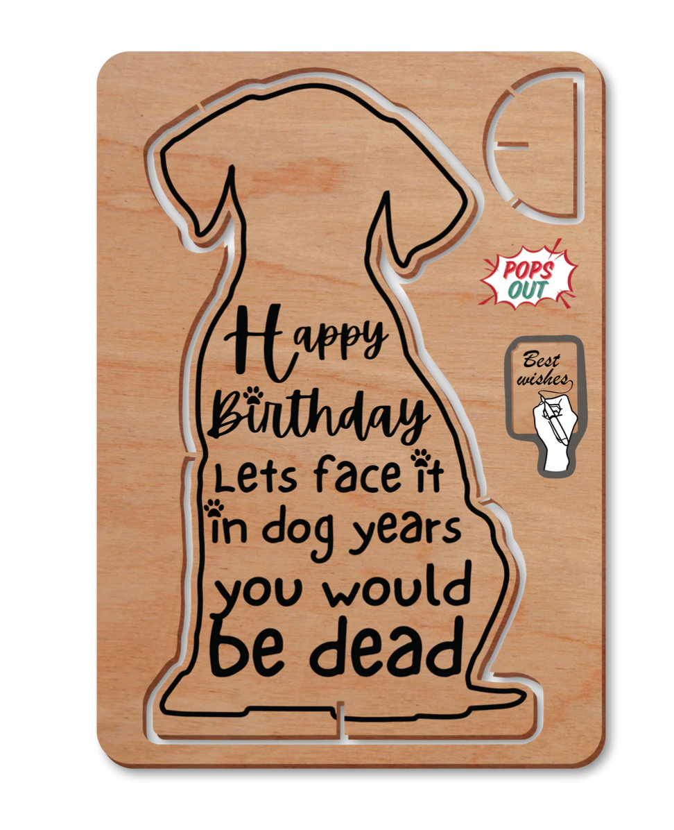 Wooden Pop Up Greeting Card - Dog Years