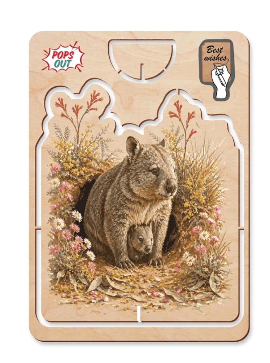 Wooden Pop Up Greeting Card - Wombat