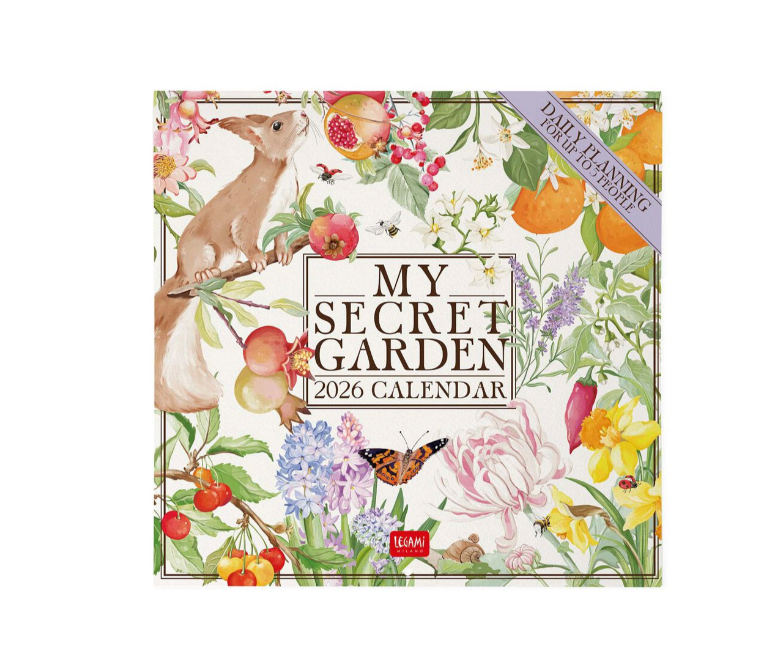 2026 calendar titled 'My Secret Garden' with nature-themed design on a white background