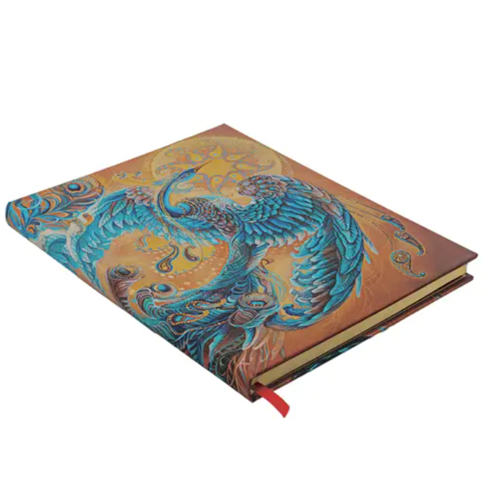 Planner with a blue phoenix design on an orange background