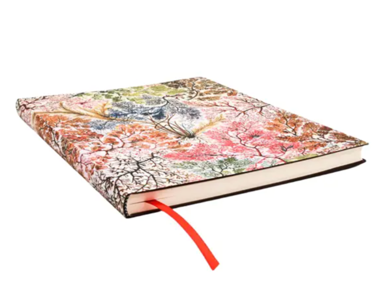 Anemone patterned planner with a red ribbon on a white background