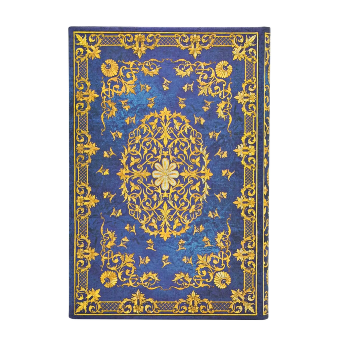 A hardcover notebook 2027 planner featuring an ornate royal blue cover with intricate gold floral and scrollwork patterns, shown against a plain white background.