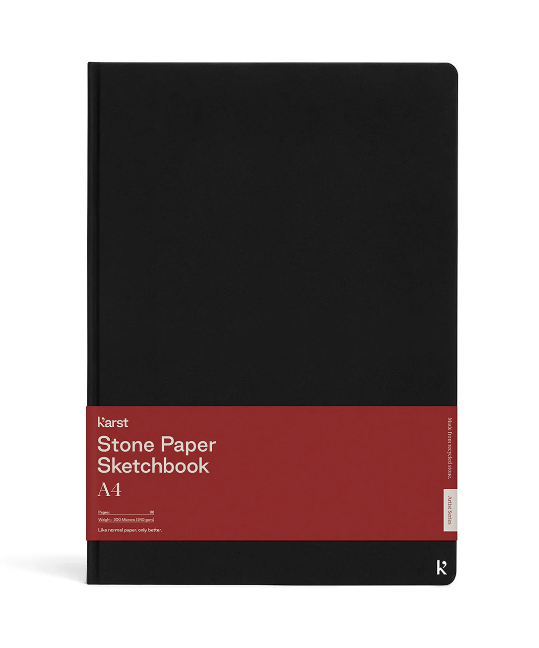 Black stone paper sketchbook with a red label on a white background