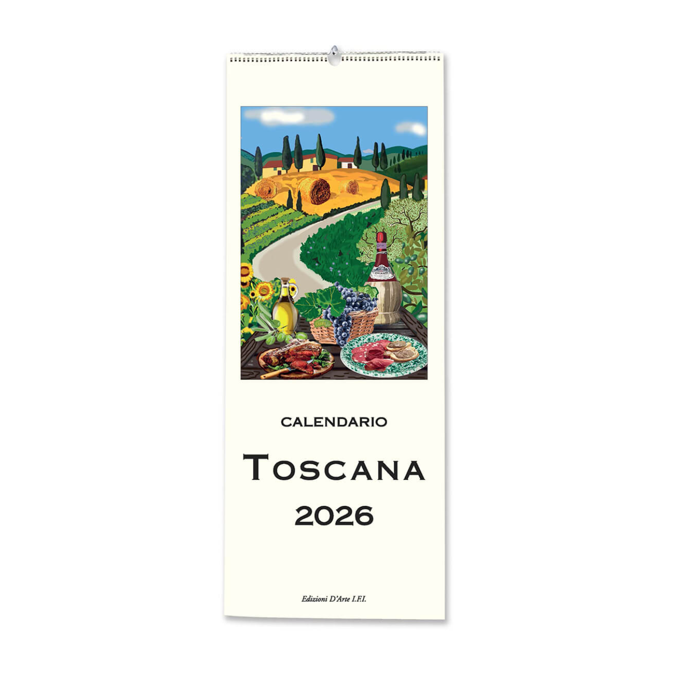 2026 Toscana calendar with a scenic illustration of a Tuscan landscape.