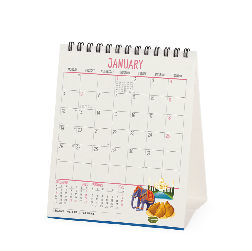 Calendar with a colourful design on a white background