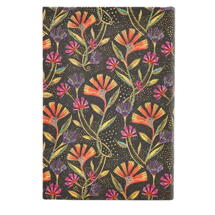 Planner with colourful floral pattern on a black background