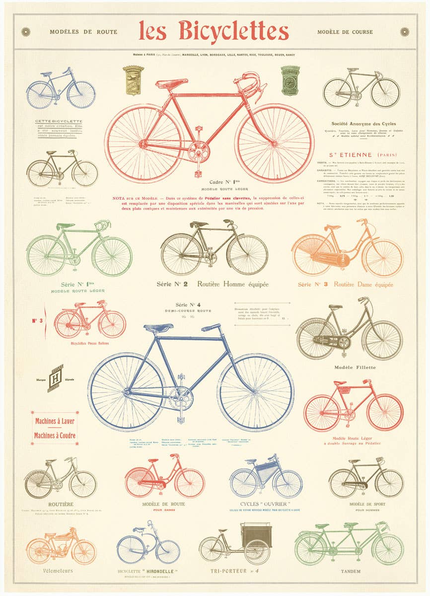 Cavallini Poster/Gift Wrap - Les Bicyclettes