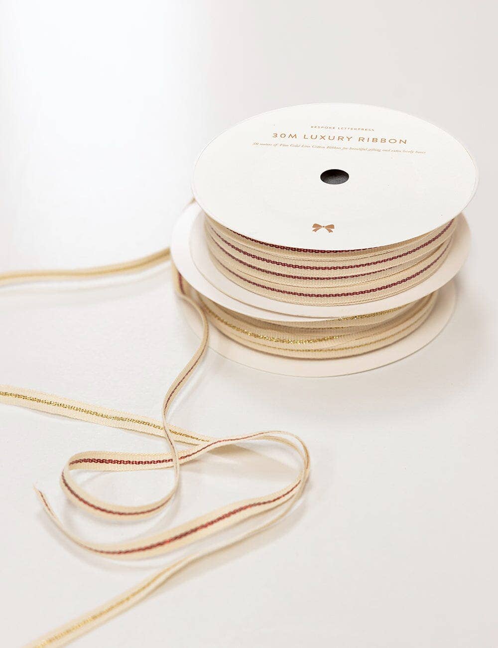 Fine Cotton Ribbon 30m - Gold Line