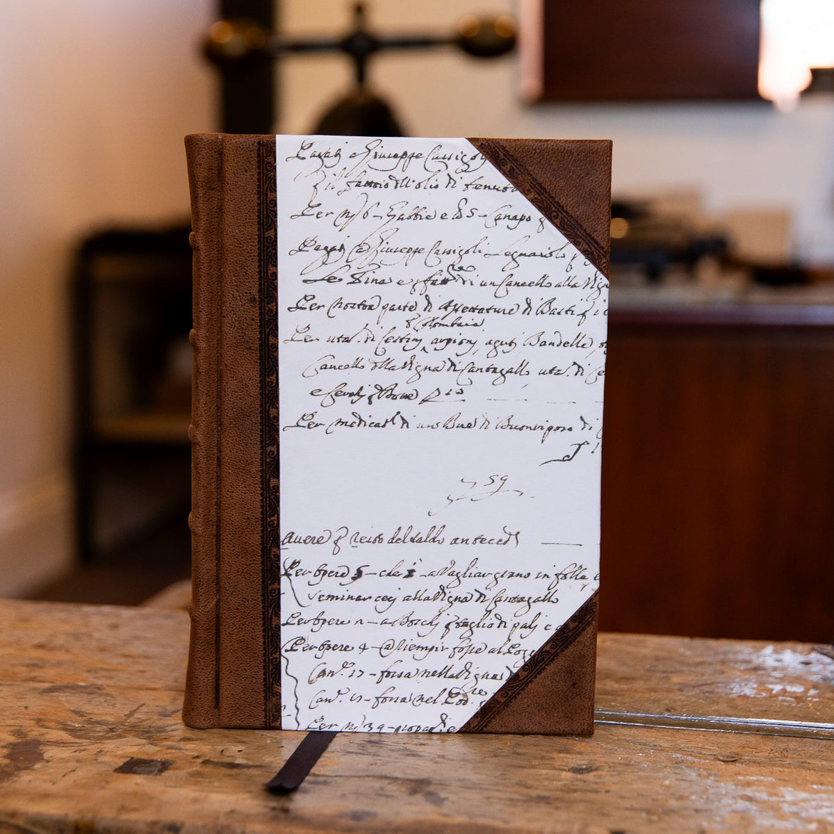 Leather Script Script / Aged Goatskin Half Leather Journal – Personalised | SB Libris